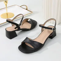 Sandales pour femmes 2026 – Été – Cuir souple – Grandes tailles – Talon épais – Bride à boucle droite – Sandales à talons hauts pour femmes 3