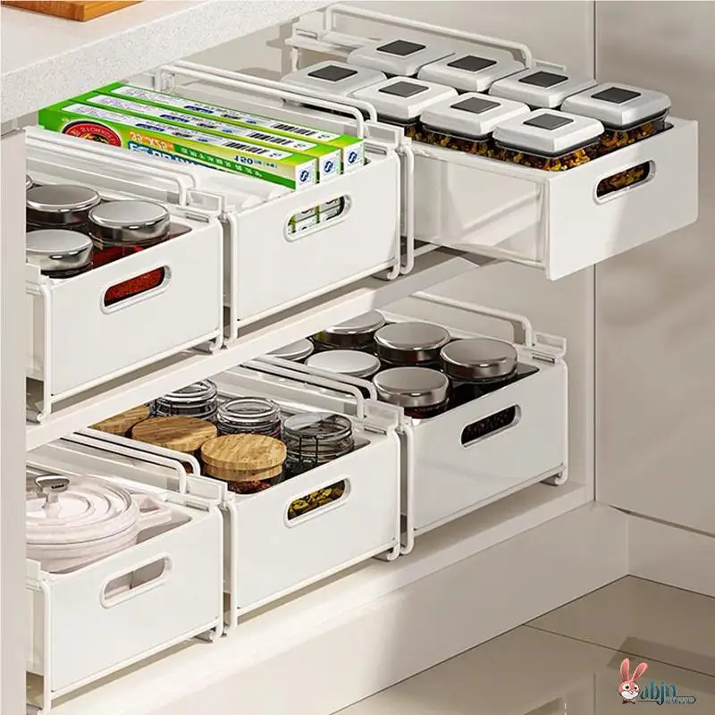 Cabinet Pull-out Storage Basket Household Kitchen Sundries Sorting Shelf Layered Multifunctional Stackable Drawer Storage Shelf