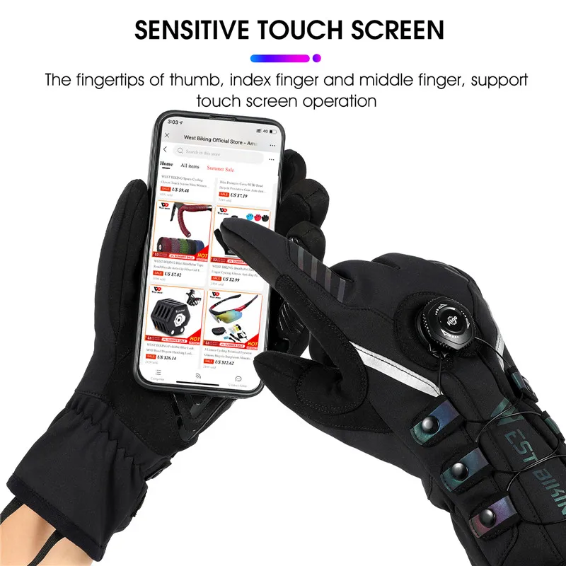 WEST BIKING Autumn&Winter Cycling Gloves Warm Self-locking Bike Gloves Waterproof Touch Screen Skiing Gloves Outdoor Motor Gear