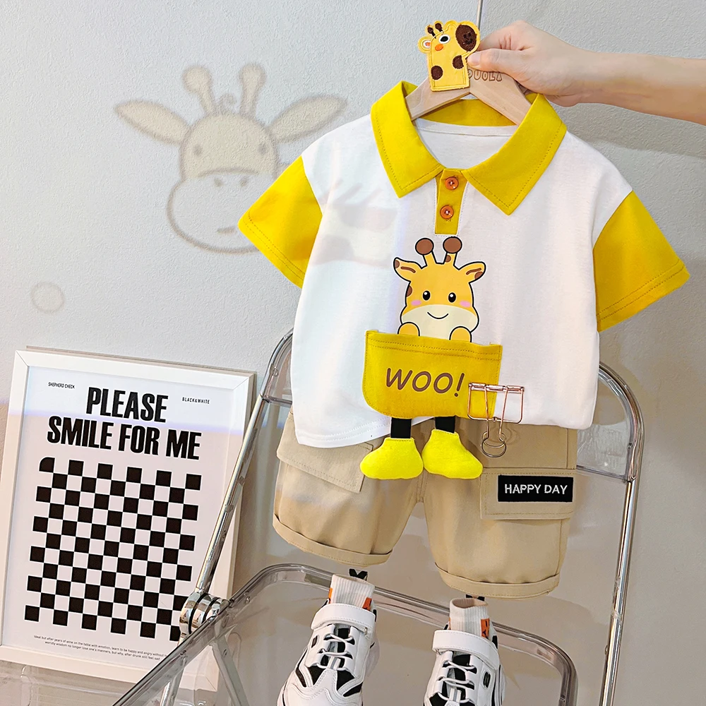 

Summer Boys Clothes Sets Love Cartoon Cotton Material Baby Suits High Quality Short Children Shirt set 1-5 Years Old Costom