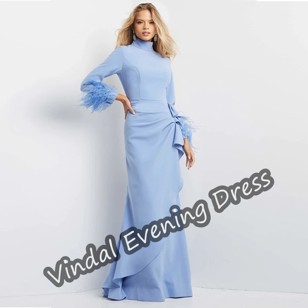 

Vindal Scoop Neckline Evening Dress Mermaid Floor Length Elegant Built-in Bra Saudi Arabia Crepe Long Sleeves For Woman 2024