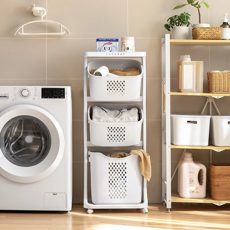

Корзина для белья, двуслойная/трехслойная корзина для хранения грязной одежды с роликами в нижней части унитаза, ванной, спальни, корзина для белья