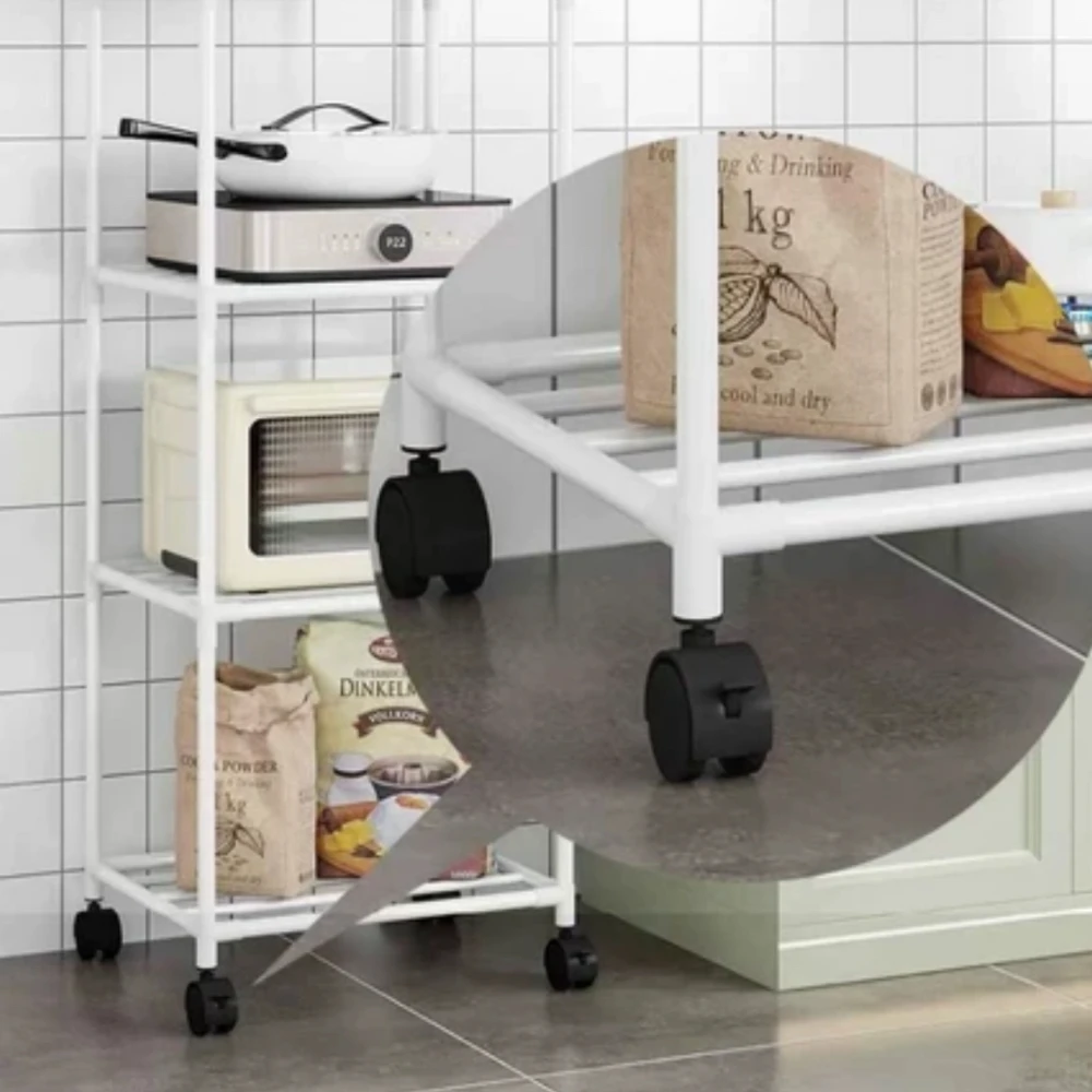 Kitchen Storage Rack Floor Standing with Pulley Kitchen Microwave Organizer Multilayer Home Oven Rack with Hook Easy To Assemble