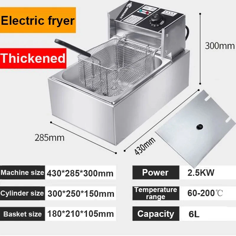 DMWD Electric Deep Fryer Stainless Steel Commercial Electric Fryer Household Chips Frying Pan French Fries Making Machine 6L EU deep fryer
