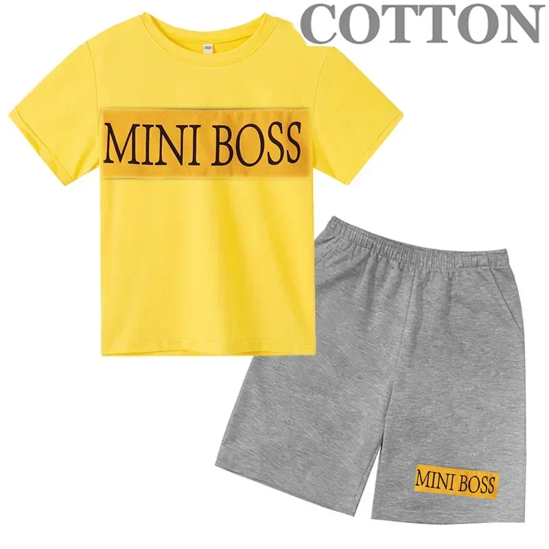 Conjunto de 2 piezas para bebés recién nacidos, niños y niñas de 2 a 14 años, camiseta de manga corta con estampado de letras informal de verano y pantalones cortos, atuendo deportivo