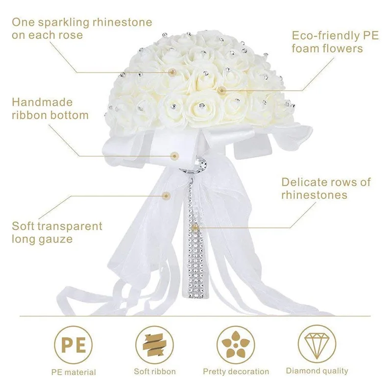 Bride Wedding Holding Flowers Foam Simulation Flower White Rose Bouquet Korean Wedding Photography