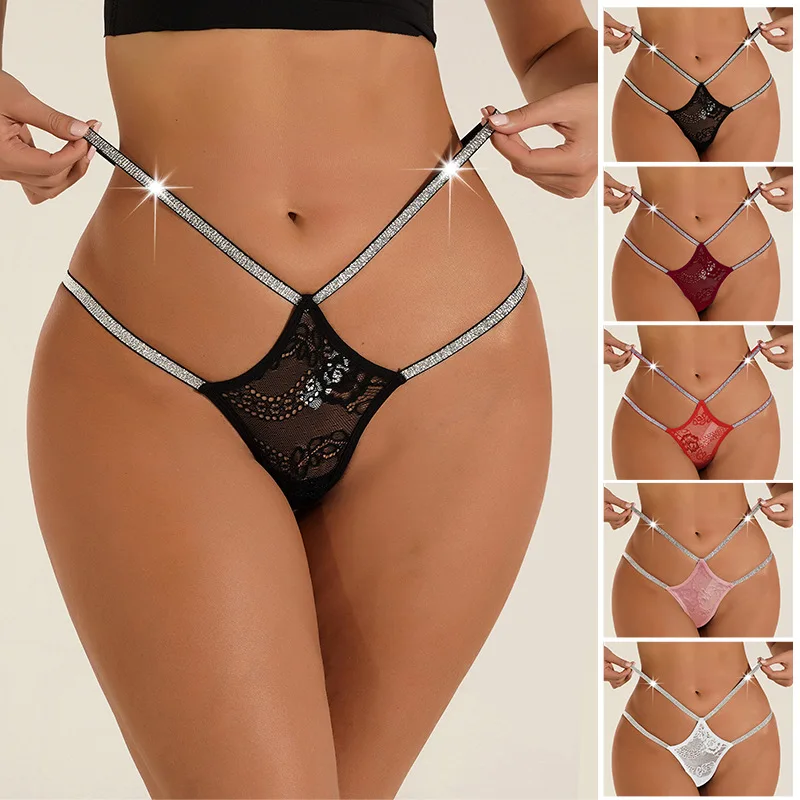 

2023 Fashion New Women's Panties Double Spaghetti Straps Low Waist Design Non-Marking Breathable Nylon Cotton Crotch Lace Thong