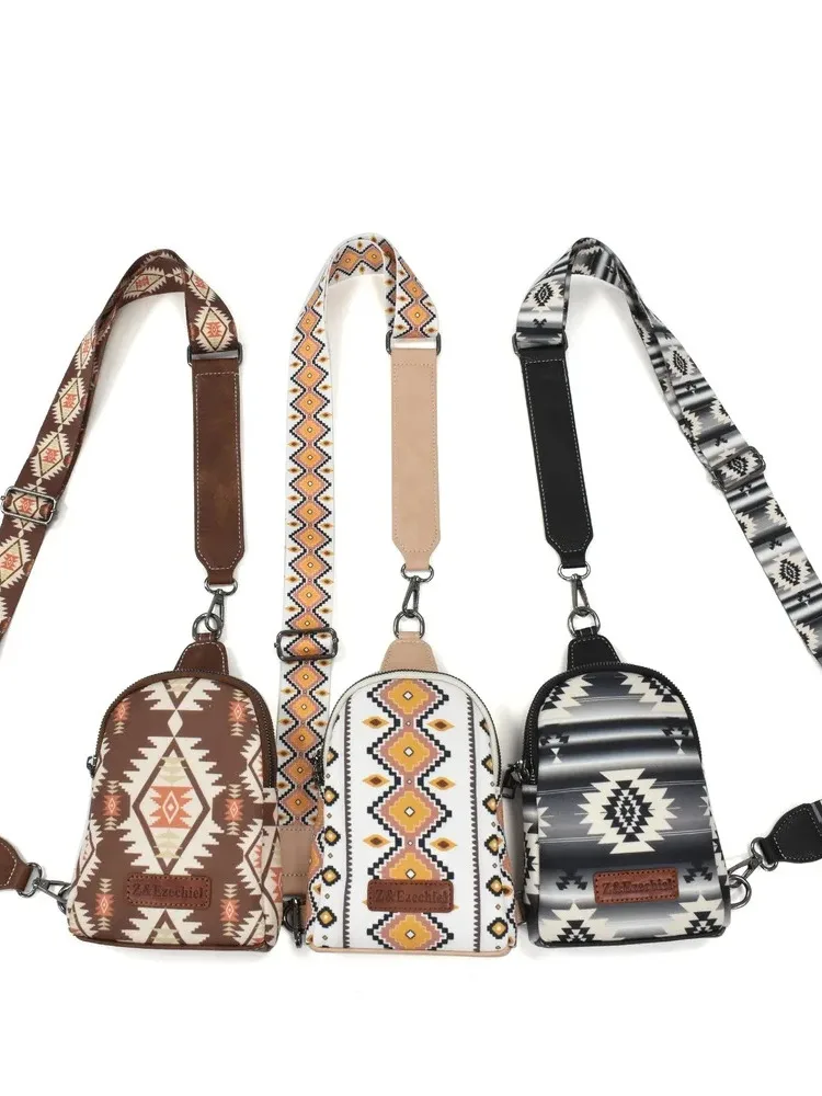Hot selling Bohemian ethnic style zipper canvas crossbody bag chest bag waist shoulder strap