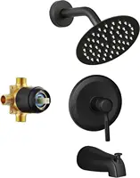 Tub Shower Faucet Set Valve Included with 6-Inch Rain Shower Head and Tub Spout Single-Handle Tub and Shower Trim Kit Matte 1