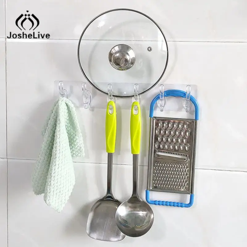 

Row Transparent Wall Hanger Hooks Strong Adhesive Wall Hangers Hooks For Bathroom Kitchen Towels Hats Keys Storage Rack