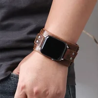 Bracelet en cuir véritable pour bracelet de montre Apple 44mm 40mm 45mm 46mm 49mm, Double boucle en métal, série iWatch Ultra 3/11/10/SE3 6