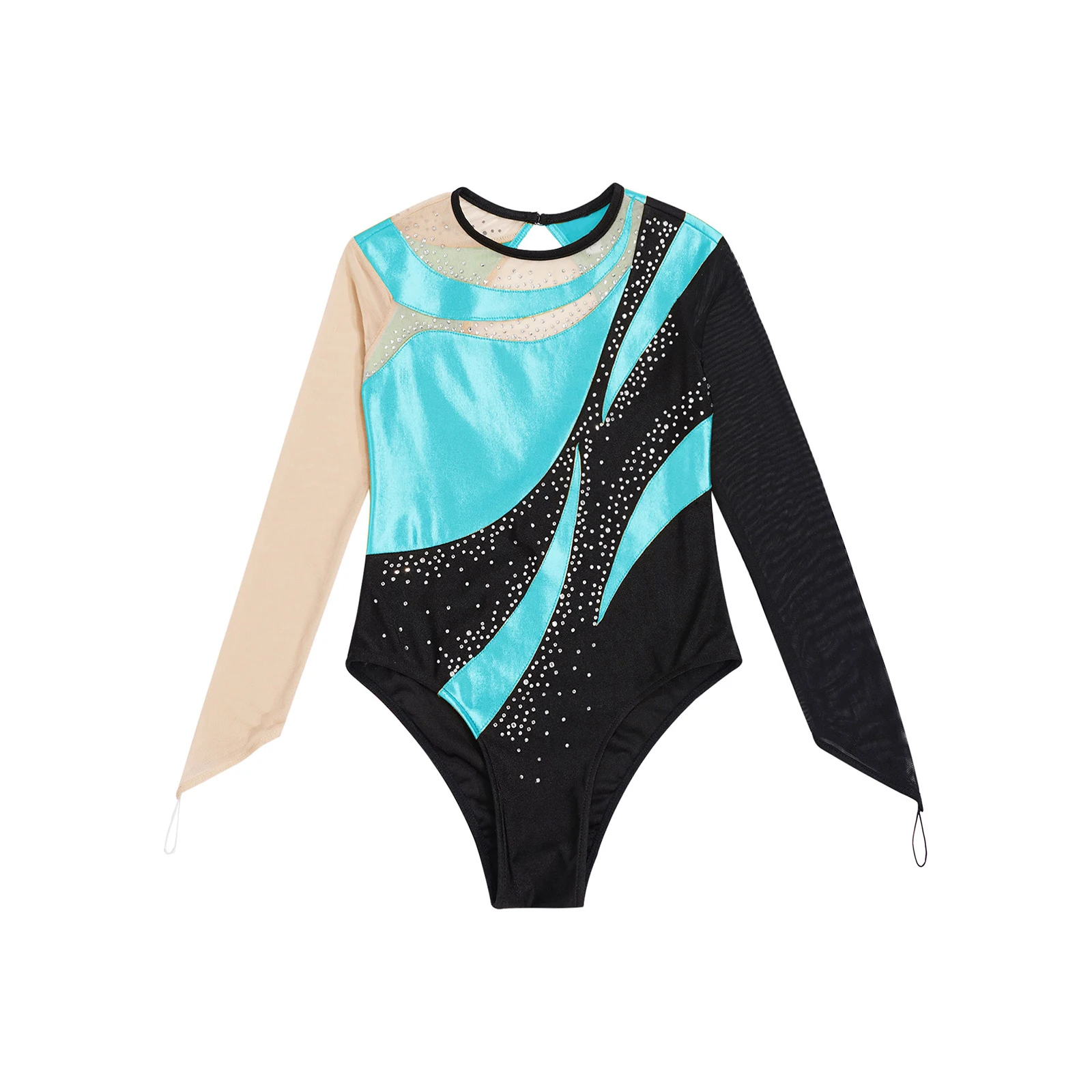 Kids Girls Rhythmic Gymnastics Swimsuit Ballet Jersey Artistic Figure Skating Costume Mesh Metallic Dance Leotards Bodysuit Ballet Leotard Dance Leotard Girls Dance Costumes