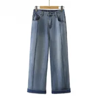 100KG Plus Size Women's Jeans Summer New Thin Stretch Denim Straight Leg Pants Casual Ankle Style Bottoms 8656