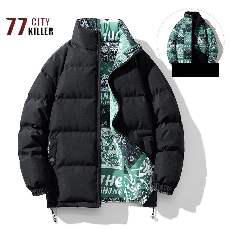 

Two Sided Piercing Thick and Warm Standing Collar Mens Cotton Parka Winter Solid Color Casual Plus Size M-8XL Men's Coat Jaqueta