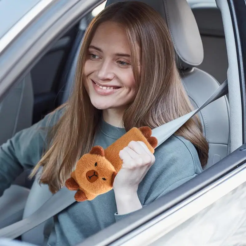 Car Seat Strap Pads Car Headrest Pillow Animal Capybara Shoulder Pads Cute Animal Headrest Pillow Automotive Seat Belt Pads