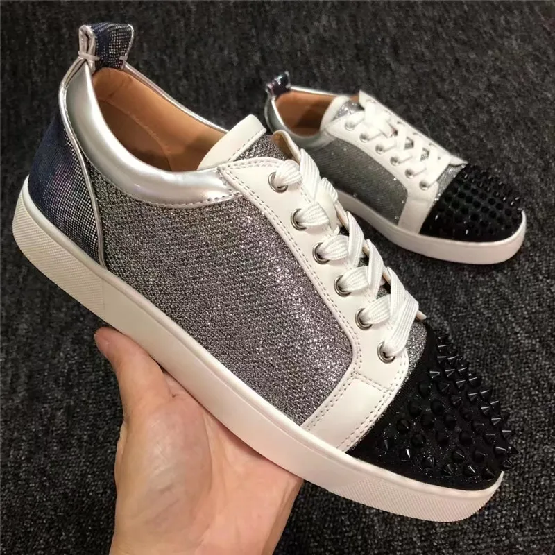 

Luxury Fashion Spikes Men's Rivets Sneakers Shoes Casual Flats Low-Top Lace-up Birthday Present High quality Shoes Size 35-47