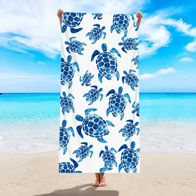 1pc ocean element large beach towel, sea turtle, starfish, shell printed quick drying absorbent beach towel 1pc ocean element large beach towel, sea turtle, starfish, shell printed quick drying absorbent beach towel