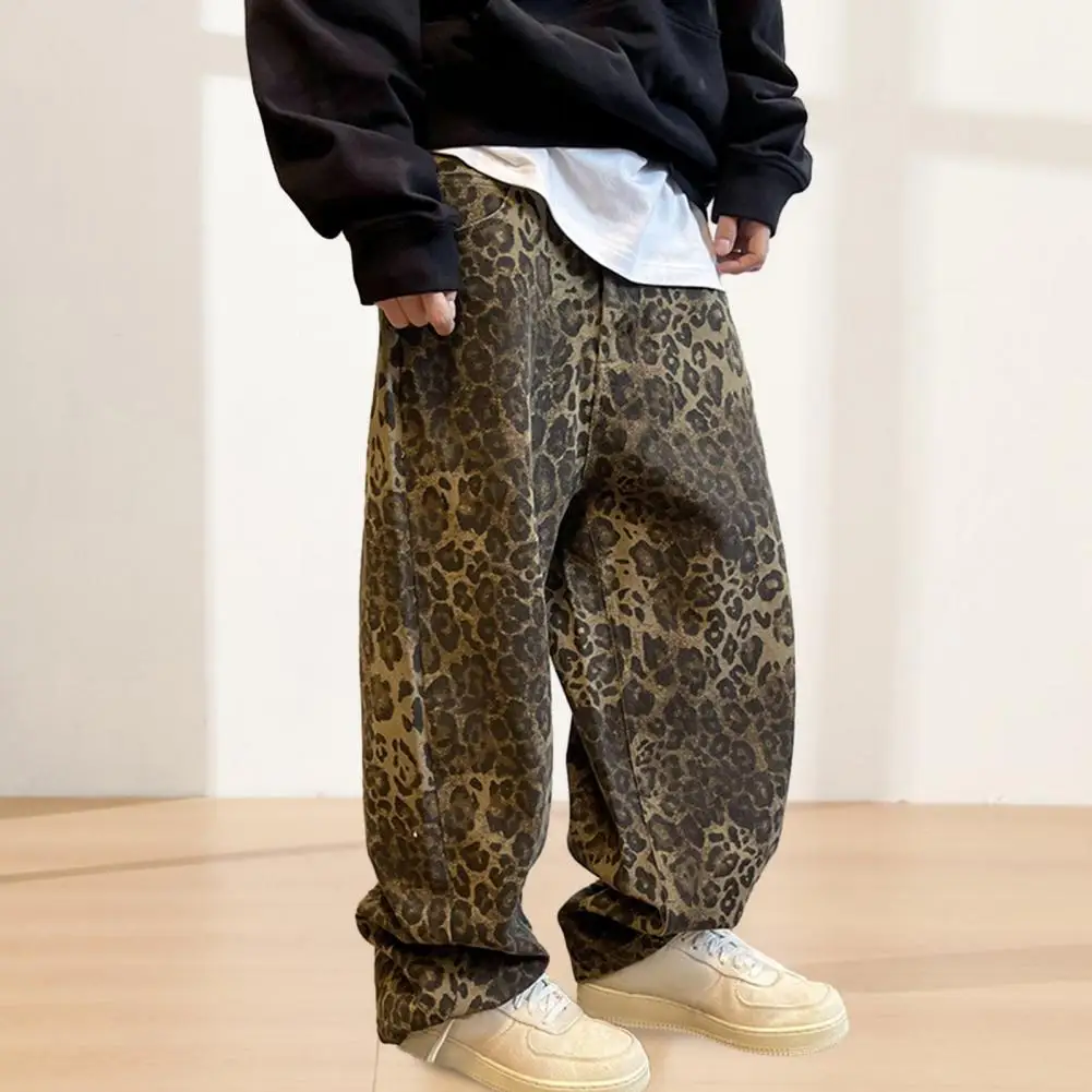 

Leopard Print Bottoms Leopard Print Hop Pants with Crotch Breathable Fabric for Men Stylish Retro Streetwear Trousers