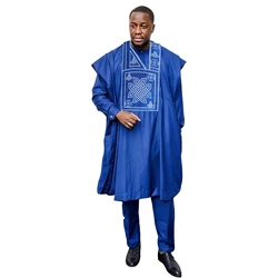 African Dresses For Couples Traditional  Bazin Embroidery Dresses Floor Length Dress With Scarf Couple Design