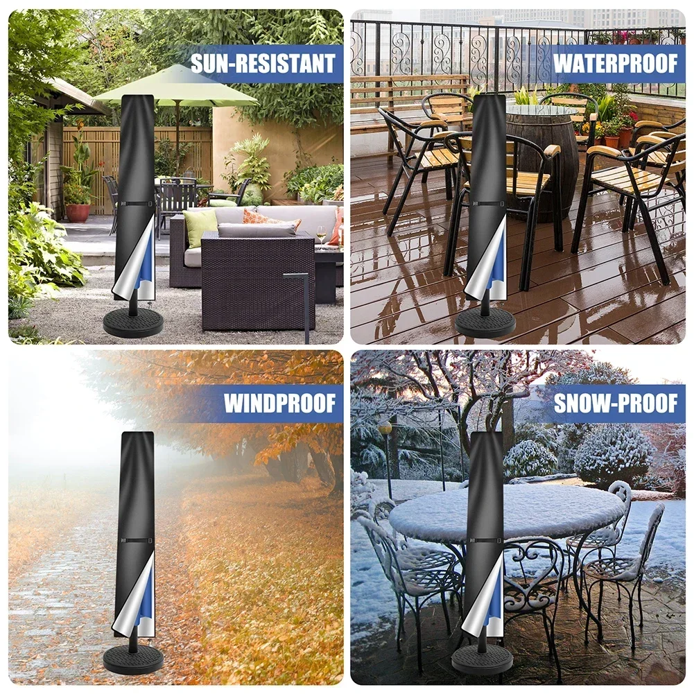 Umbrella Cover Waterproof Fabric with Zip Pole UV Resistant Dustproof Durable for Garden Outdoor Parasol Umbrella Protection