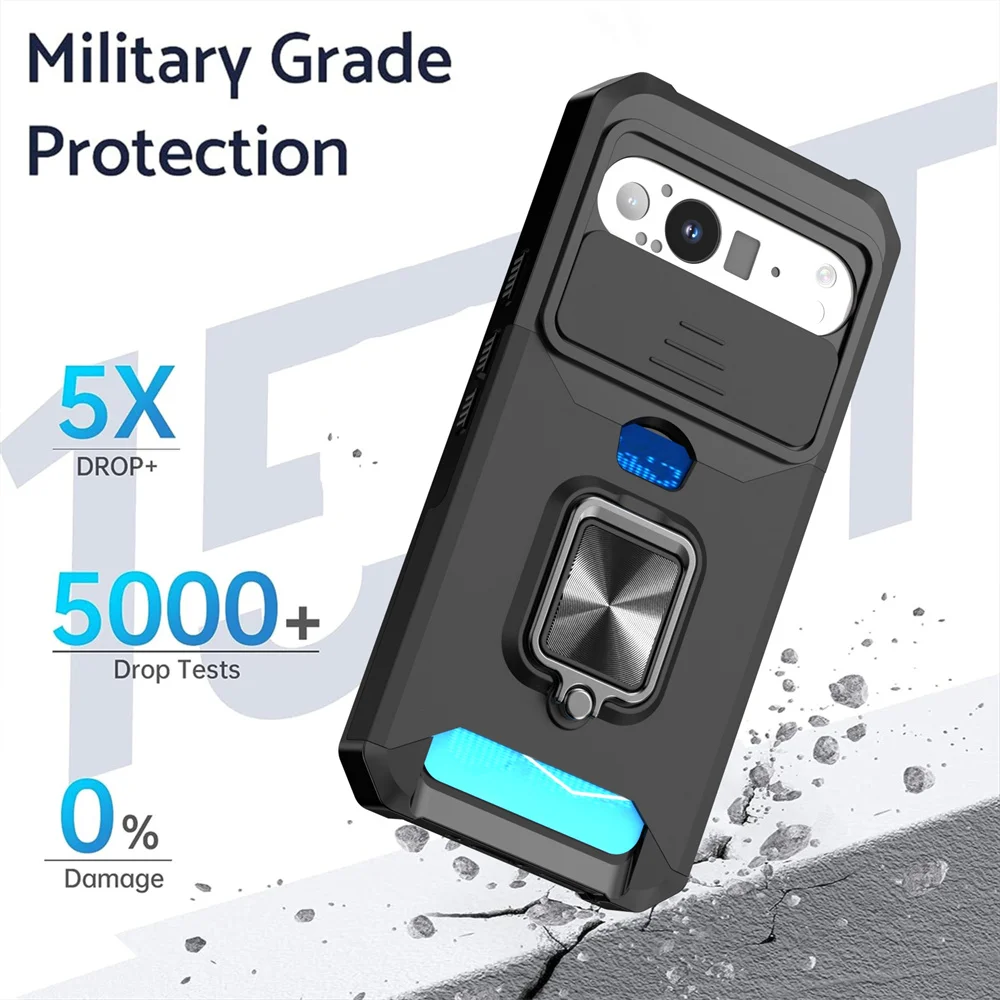 Luxurious Magnetic Phone Case with Slide Camera Protection and Folding Ring Stand