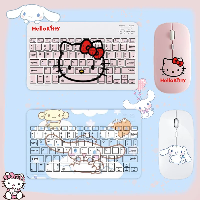 Sanrio Hello Kitty Kuromi Cinnamoroll Wireless Bluetooth Keyboard Set Cartoon Animation Charging