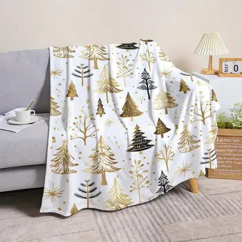 Gold Christmas Tree Pattern Throw Blanket 1