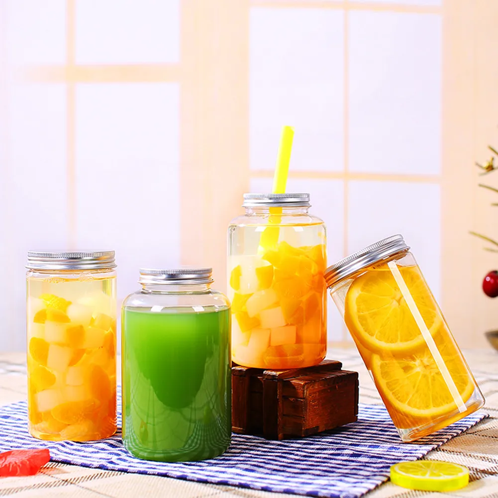 

500ML Clear Food Grade Plastic Beverage Bottle Innovative Large Capacity Straw Juice Water Drink Milk Containers Cold Tea Bottle