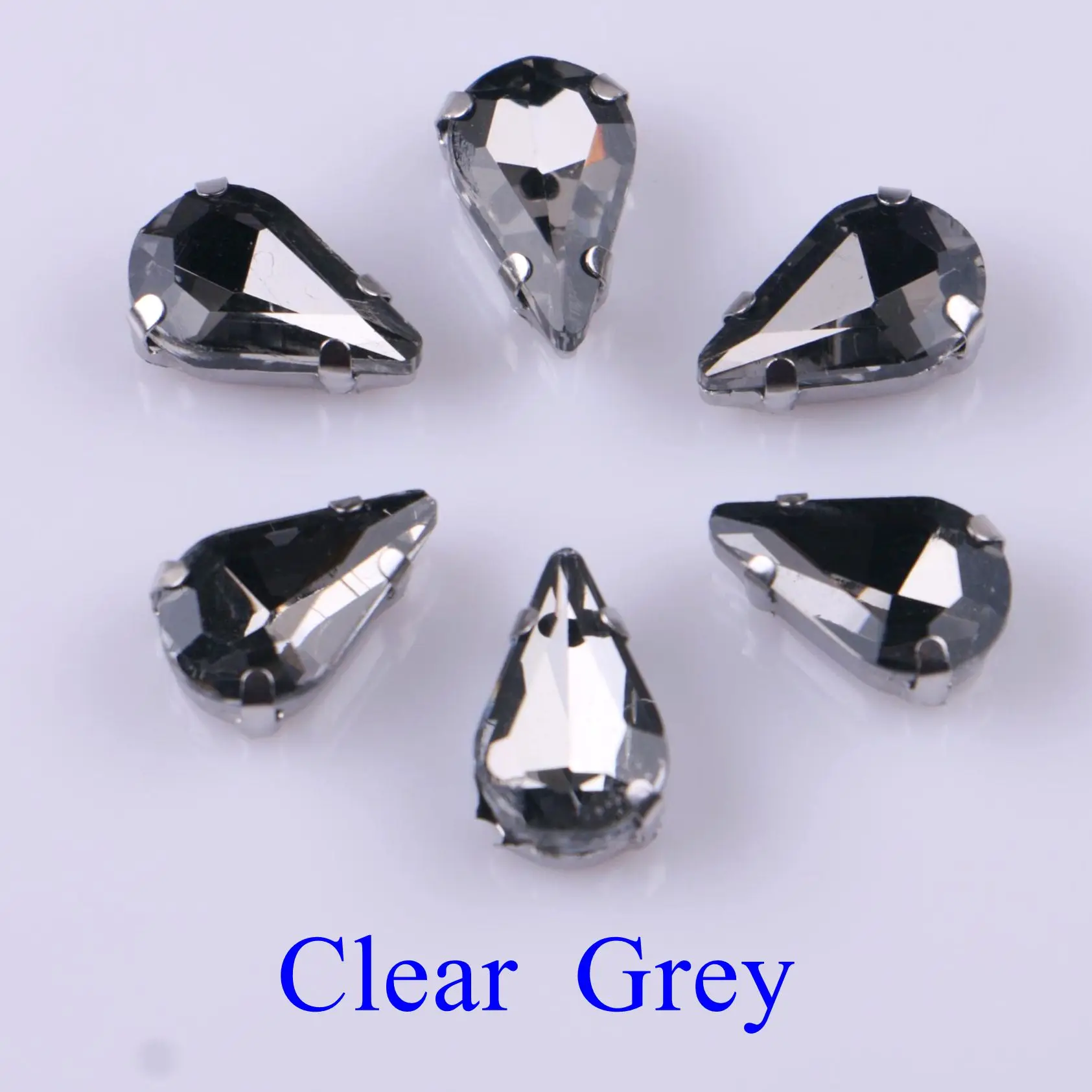 Elegant Teardrop Glass Rhinestone Embellishments with Silver Metal Base - 20 pcs/pack