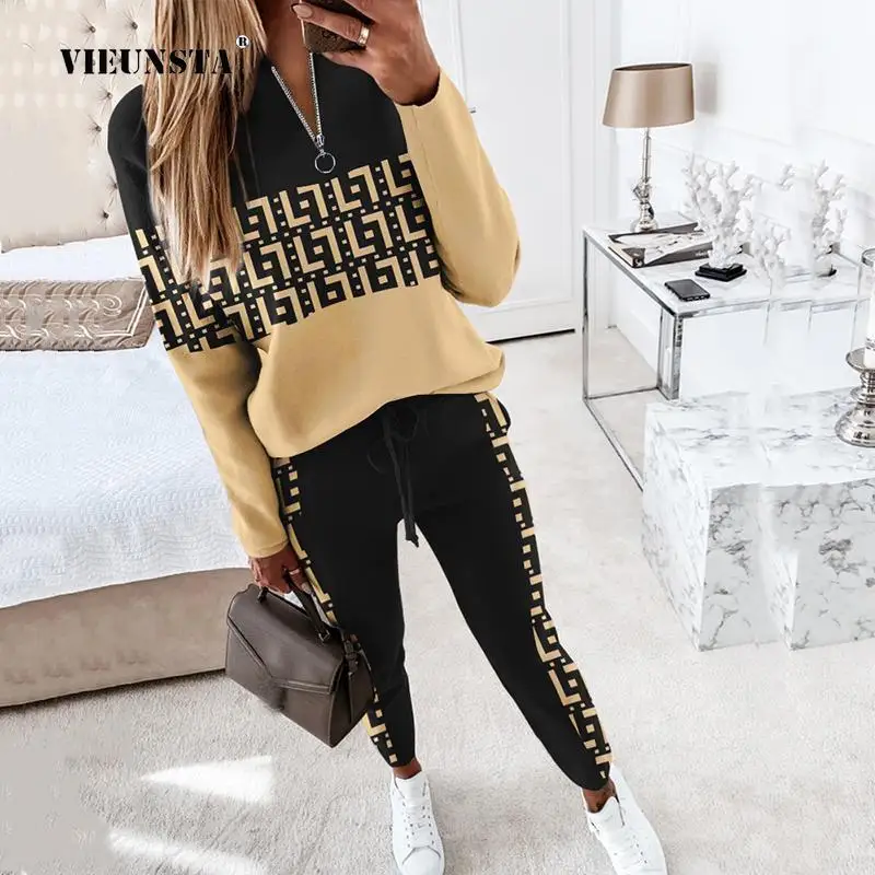 

Suit Jogger Two Piece Set Autumn Fashion Print Tracksuits Women 2022 Streetwear Zipper Long Sleeve Tops + Trousers Outfits