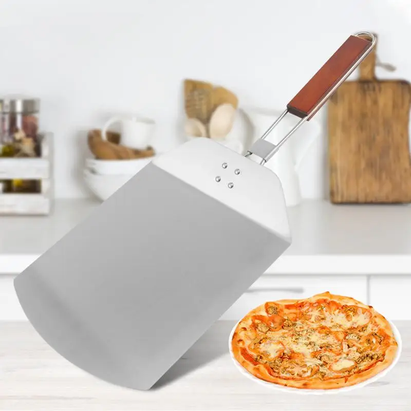 

Metal Pizza Peels Anti Scalding 18x7inches Pizza Shovels Rubber Handle Portable Stainless Steel Pizza Peel Round Paddle Spatula