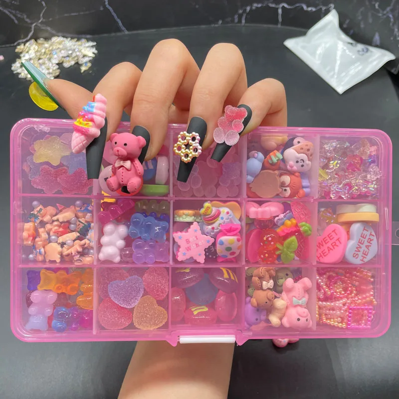 30pcs Kawaii Accessories Cute Gummy Bear Candy Butterfly Nail Art