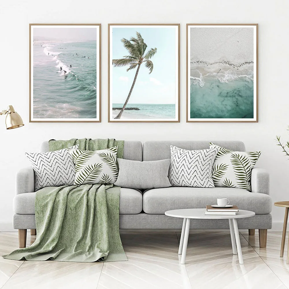 

Пляжная доска для серфинга на холсте, настенный постер с изображением природного ландшафта, Современный домашний декор для океана, набор из 3 предметов