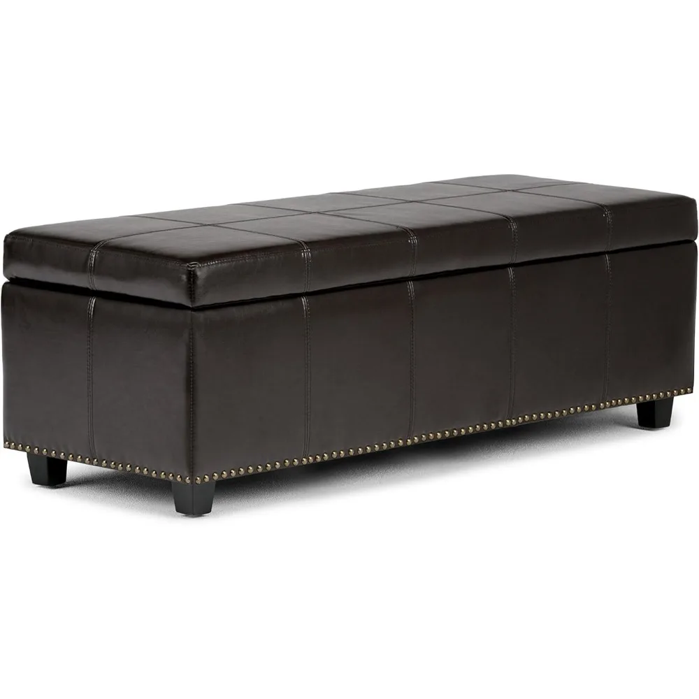 

48 Inch Wide Storage Ottoman，Made of Soft Padded Coffee Brown Synthetic Leather,with Storage Space in The Living Roo and Bedroom