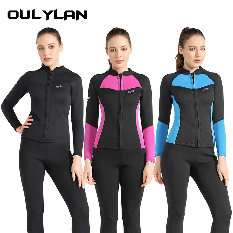 

Oulylan Women Wetsuit Jacket 1.5mm Front Zipper Diving Suit for Surfing Snorkeling Dive Winter Swimming Suit Keep Warm