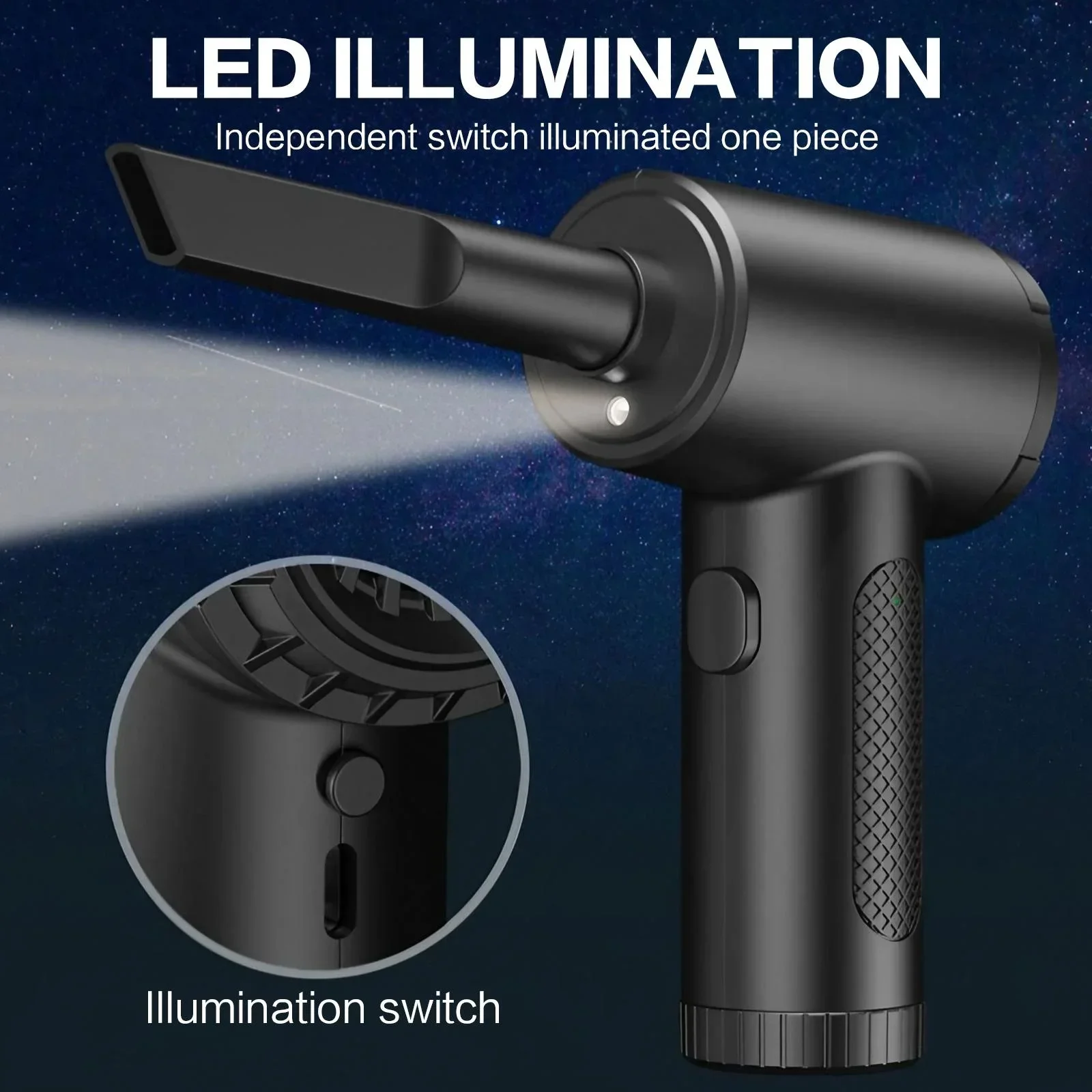 6000mAh Rechargeable Compressed Air Duster Electric Air Blower with LED Light 3 Gear Speed Up to 51000RPM