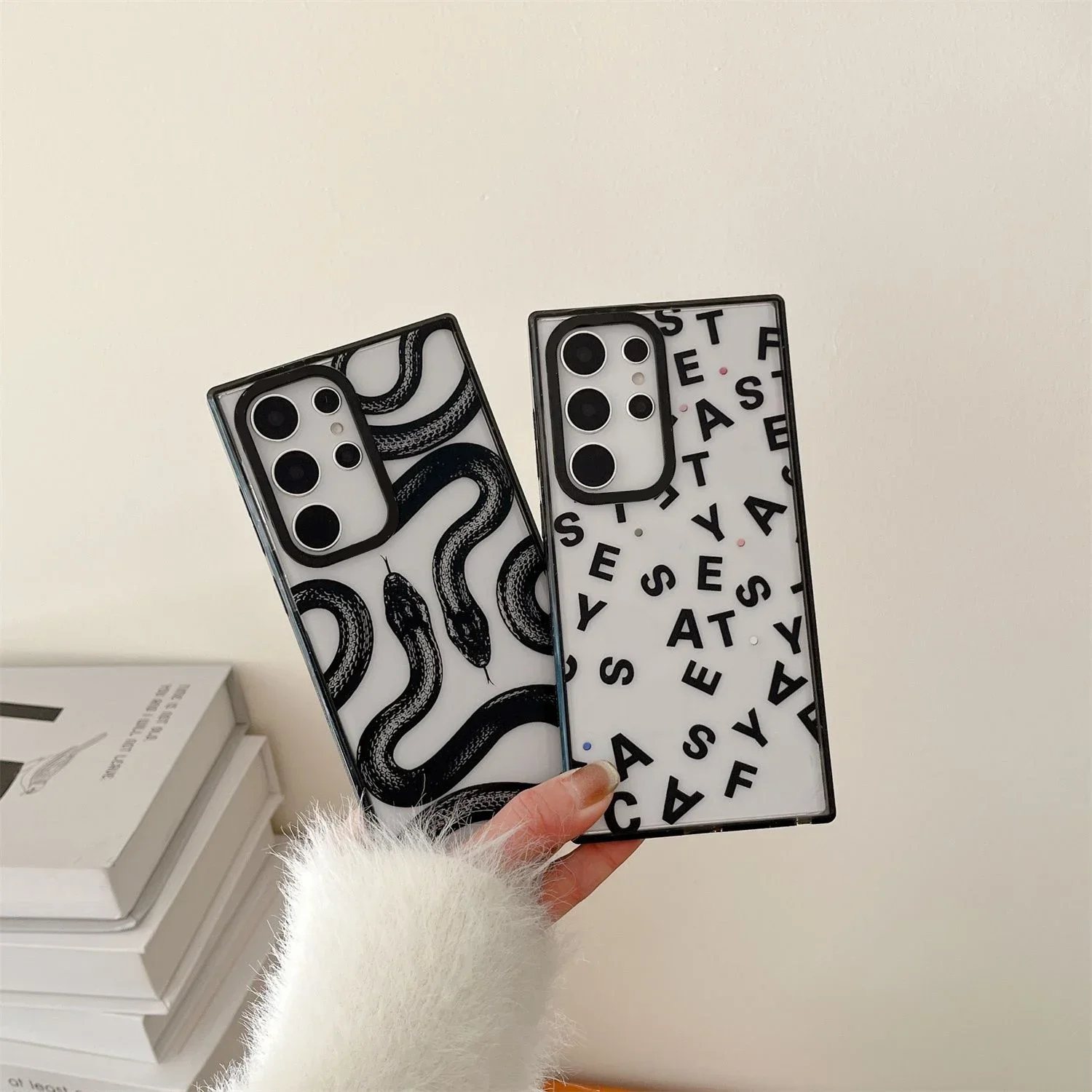 Snake Letters Acrylic Black Border Case for Samsung Galaxy S22 S23 S24 Ultra S22+ S23+ S24 Plus Cover Protective Case