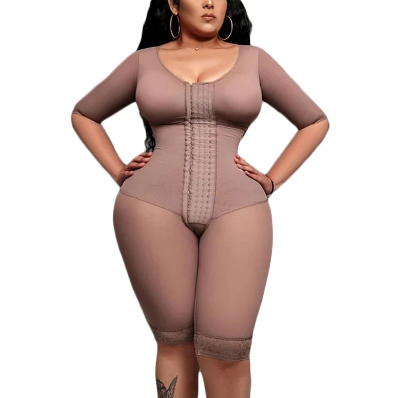 Fajas Colombianas Full Body Support Arm Compression With Built In Bra Half Sleeve Mid Leg Bodysuit