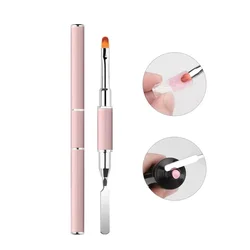 Dual - Function Gel Nail Brush & Spatula Tool for Acrylic Nail Extensions (Pink)