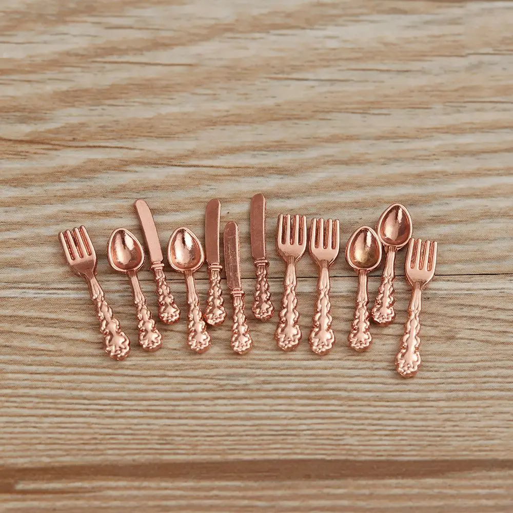 12PCS Gold Silber Maßstab 1:12 Simulation Spielzeug Puppenhaus Möbel Mini Besteck Puppe Zubehör Gabel Messer Löffel Miniatur Kochgeschirr – Detail 5