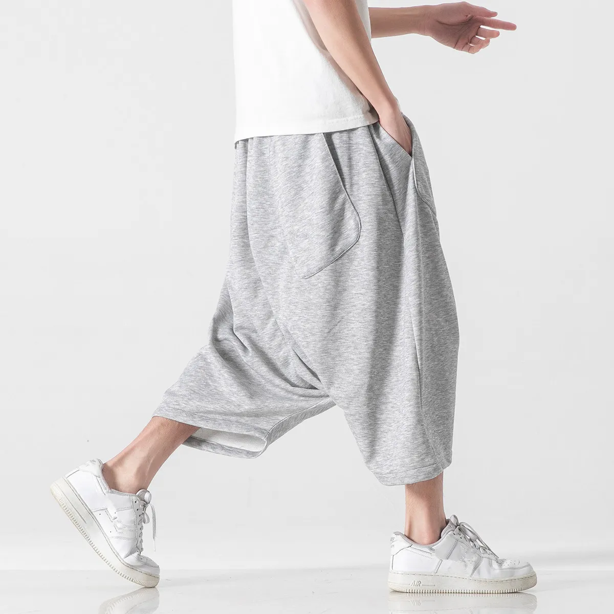 Men Loose Harajuku Wide Leg Calf-Lenght Pants 5XL