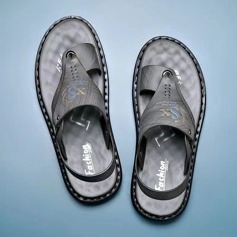 Herr lädersandaler för sommar strand flip-flops casual_voghion.com