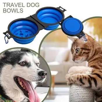 Travel Dog Bowls Foldable Travel Bowl For Dog Food Water Slow Pet Food Water Feeder With Lock Clips For Walking Hiking Camping 2