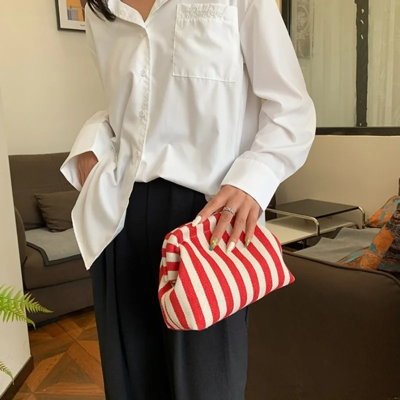Summer Woven Crochet Purses for Women Beach Clutch Handbags 2025 Dumpling Hobo Casual Colorblock Bag Ladies Ruched Cloud Purse - 4