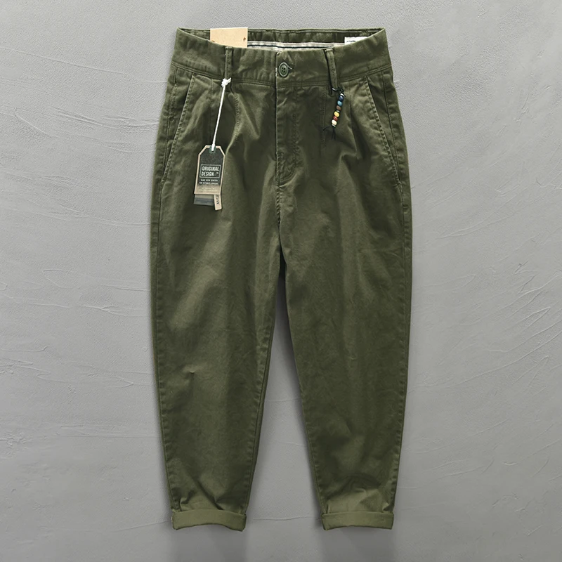 HIQOR Brand Spring Autumn Men Cotton Vintage Solid Color Cargo Pants Fashion Beading Design Streetwear Pant
