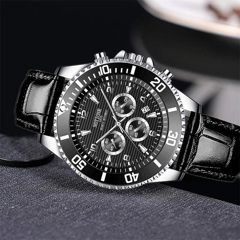 NOTIONR Fashion Mens Watches for Men Sports Waterproof Leather Quartz Watch Man Business Casual Luminous Clock montre homme