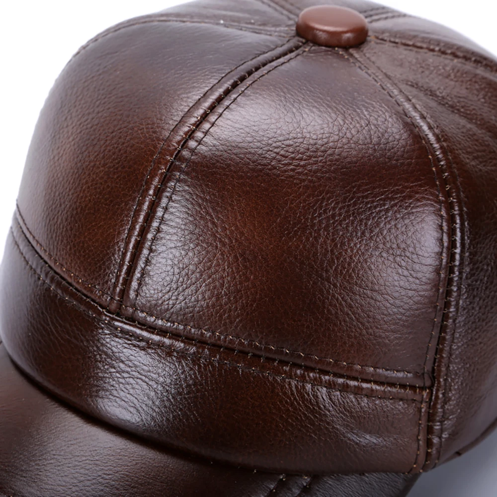New Genuine Leather Baseball Cap Men Brand Genuine Cowhide Hat Snapback Adjustable Autumn Winter Real Leather Peaked Hats