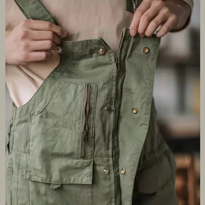 Men Retro American Cotton Overalls Bibs Loose Washing Jumpsuit Suspenders
