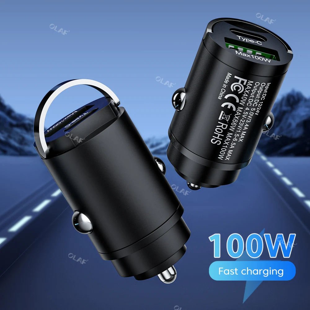 Mini Phone Charger Phone Charger Adapter Phone Charger Car Charger Car Phone Charger Mini 100W USB Car Charger Type C QC3.0 PD Fast Charging For iphone Samsung Huawei Xiaomi