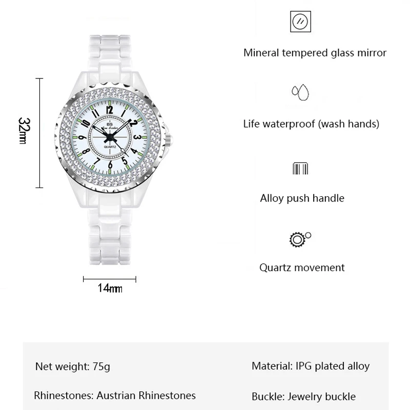 Elegant Ceramic Watch for Women Free Shiping Luxury Brands Rhinestones Waterproof Wristwatches for Ladies Montre Femme